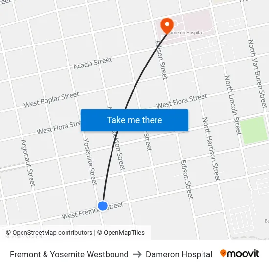 Fremont & Yosemite Westbound to Dameron Hospital map