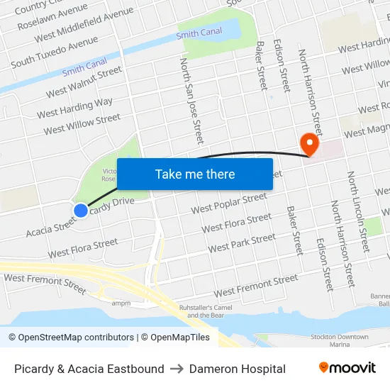 Picardy & Acacia Eastbound to Dameron Hospital map