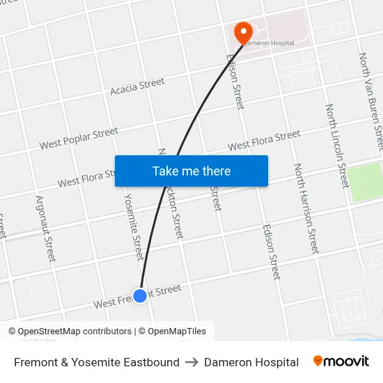 Fremont & Yosemite Eastbound to Dameron Hospital map