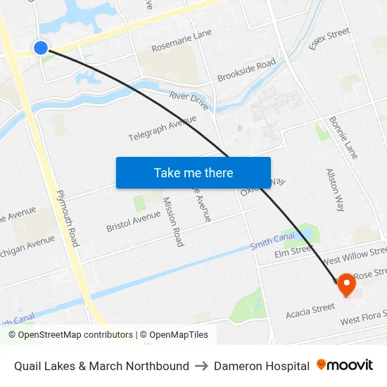 Quail Lakes & March Northbound to Dameron Hospital map