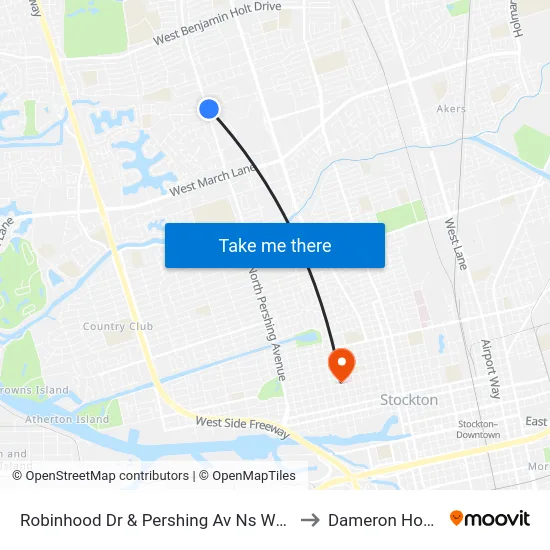 Robinhood Dr & Pershing Av Ns Westbound to Dameron Hospital map
