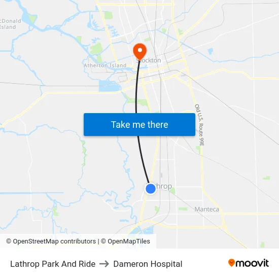 Lathrop Park And Ride to Dameron Hospital map
