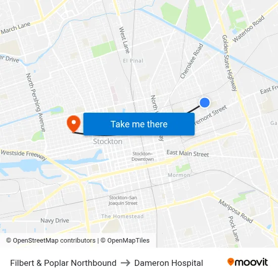 Filbert & Poplar Northbound to Dameron Hospital map