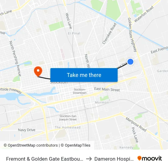 Fremont & Golden Gate Eastbound to Dameron Hospital map
