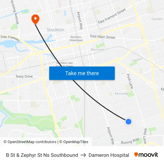 B St & Zephyr St Ns Southbound to Dameron Hospital map