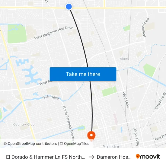 El Dorado & Hammer Ln FS Northbound to Dameron Hospital map