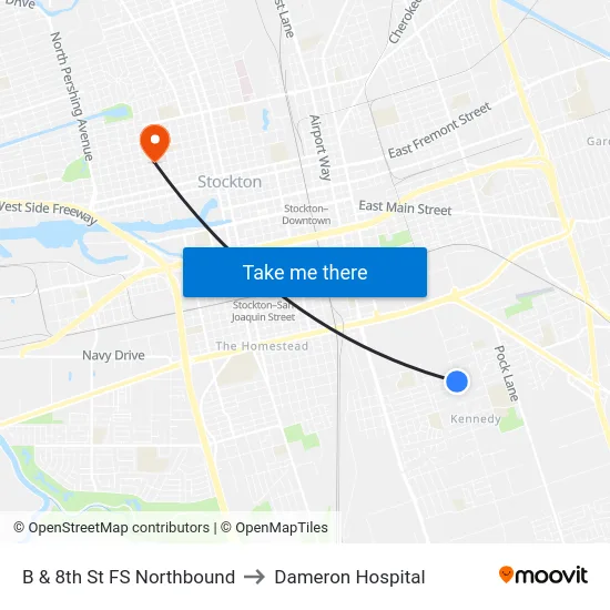 B & 8th St FS Northbound to Dameron Hospital map
