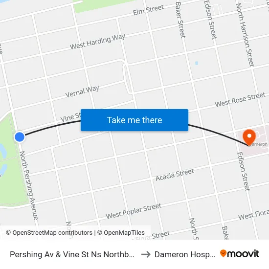 Pershing Av & Vine St Ns Northbound to Dameron Hospital map