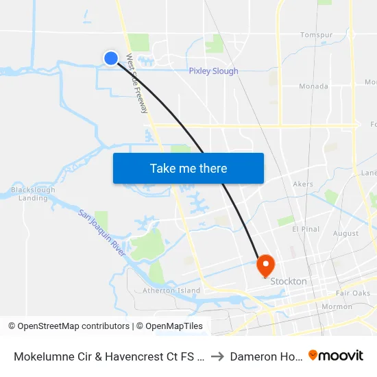 Mokelumne Cir & Havencrest Ct FS Southbound to Dameron Hospital map