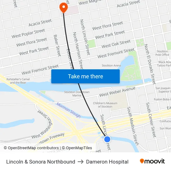Lincoln & Sonora Northbound to Dameron Hospital map