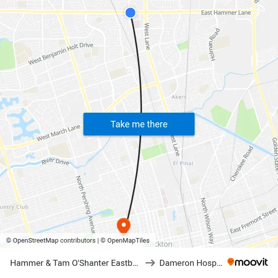 Hammer & Tam O'Shanter Eastbound to Dameron Hospital map