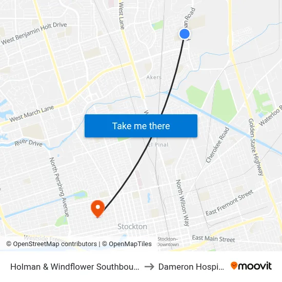 Holman & Windflower Southbound to Dameron Hospital map