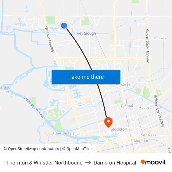 Thornton & Whistler Northbound to Dameron Hospital map