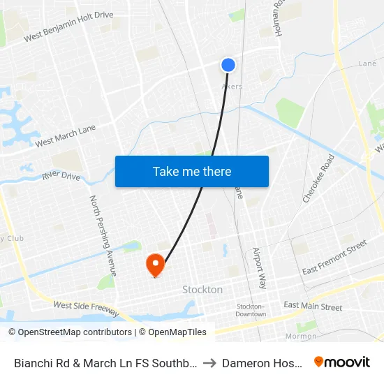 Bianchi Rd & March Ln FS Southbound to Dameron Hospital map