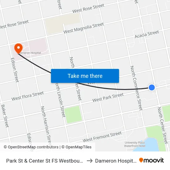 Park St & Center St FS Westbound to Dameron Hospital map