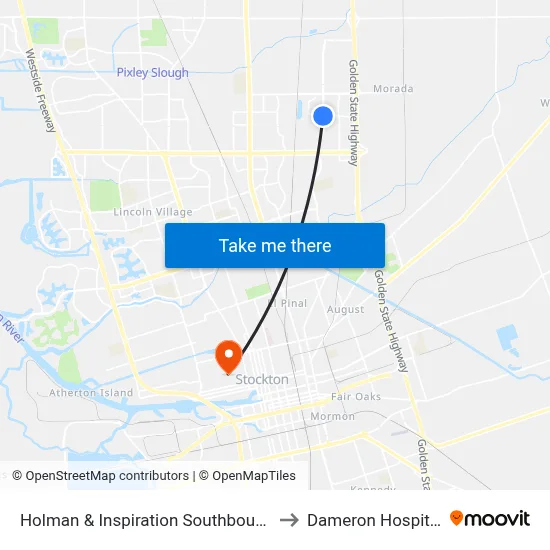 Holman & Inspiration Southbound to Dameron Hospital map