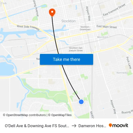 O'Dell Ave & Downing Ave FS Southbound to Dameron Hospital map