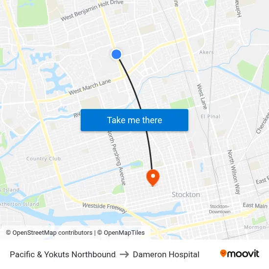 Pacific & Yokuts Northbound to Dameron Hospital map