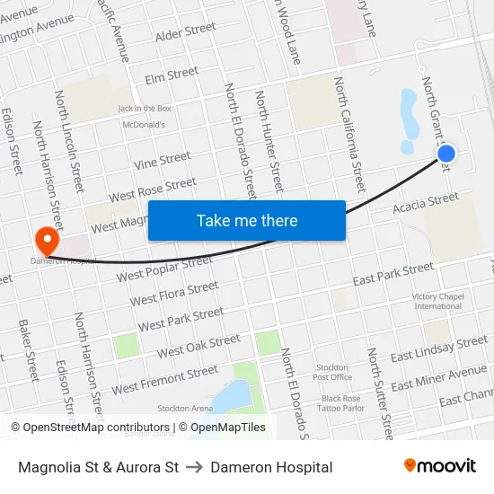 Magnolia St & Aurora St to Dameron Hospital map