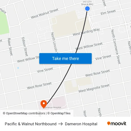 Pacific & Walnut Northbound to Dameron Hospital map
