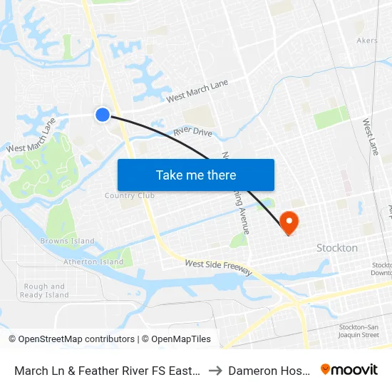 March Ln & Feather River FS Eastbound to Dameron Hospital map