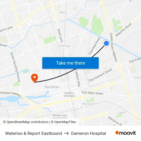Waterloo & Report Eastbound to Dameron Hospital map