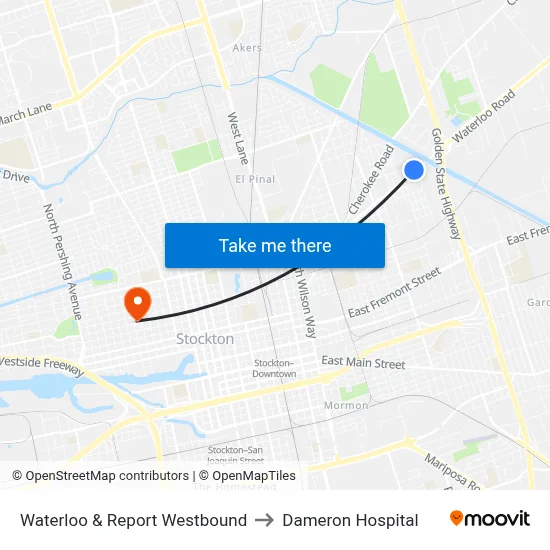 Waterloo & Report Westbound to Dameron Hospital map