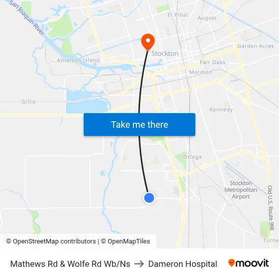 Mathews Rd & Wolfe Rd Wb/Ns to Dameron Hospital map
