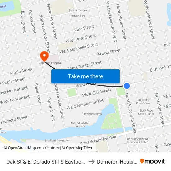 Oak St & El Dorado St FS Eastbound to Dameron Hospital map