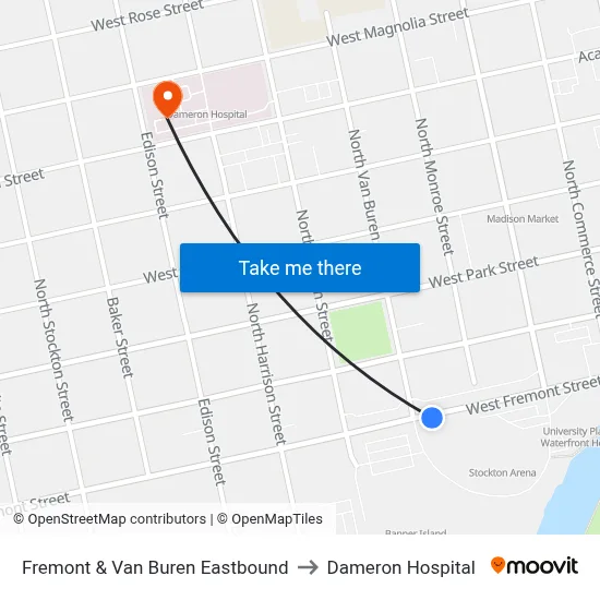 Fremont & Van Buren Eastbound to Dameron Hospital map