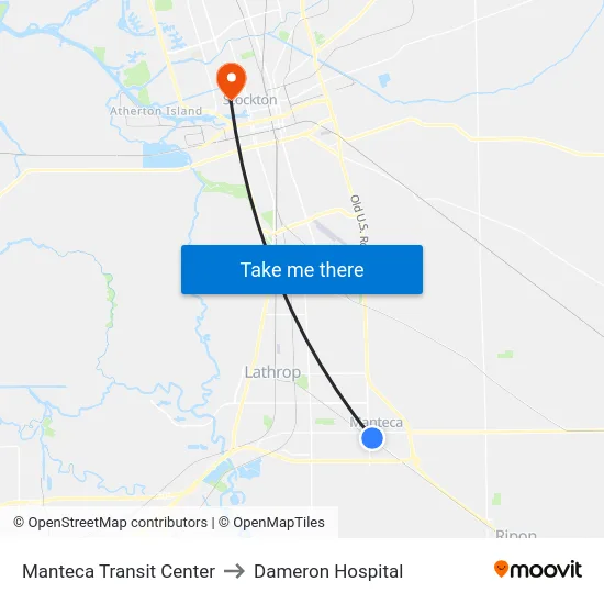 Manteca Transit Center to Dameron Hospital map