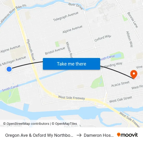 Oregon Ave & Oxford Wy Northbound Ns to Dameron Hospital map