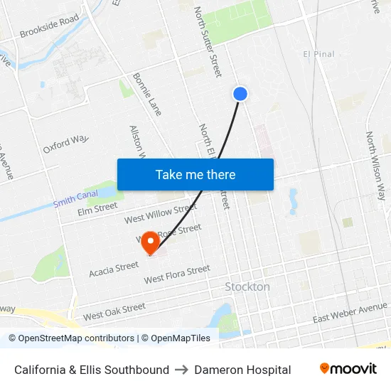 California & Ellis Southbound to Dameron Hospital map