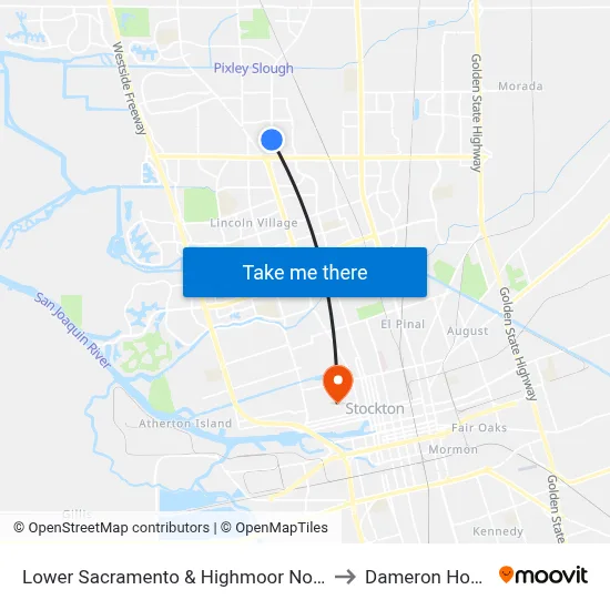 Lower Sacramento & Highmoor Northbound to Dameron Hospital map