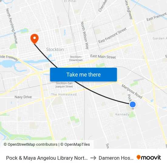 Pock & Maya Angelou Library Northbound to Dameron Hospital map