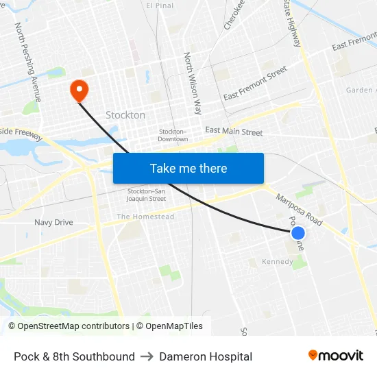 Pock & 8th Southbound to Dameron Hospital map