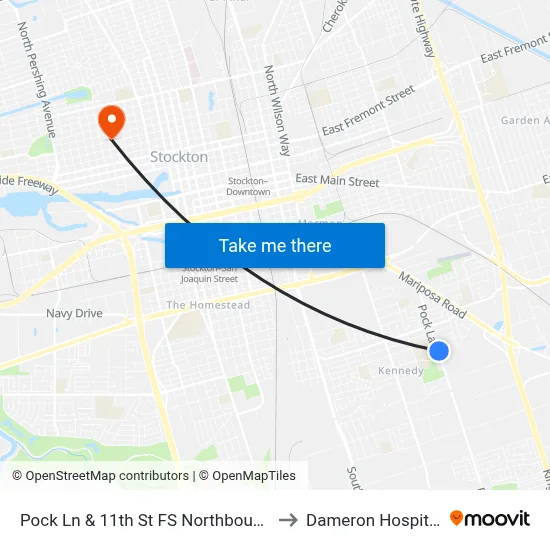 Pock Ln & 11th St FS Northbound to Dameron Hospital map