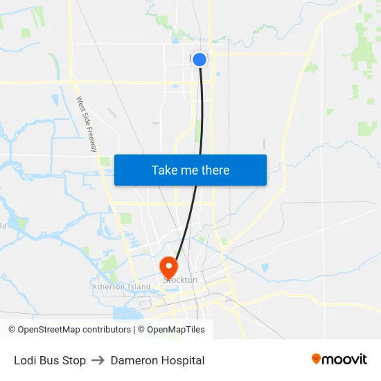 Lodi Bus Stop to Dameron Hospital map