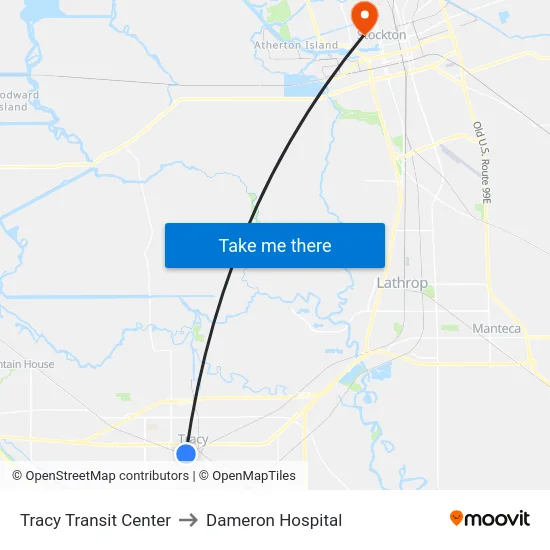 Tracy Transit Center to Dameron Hospital map