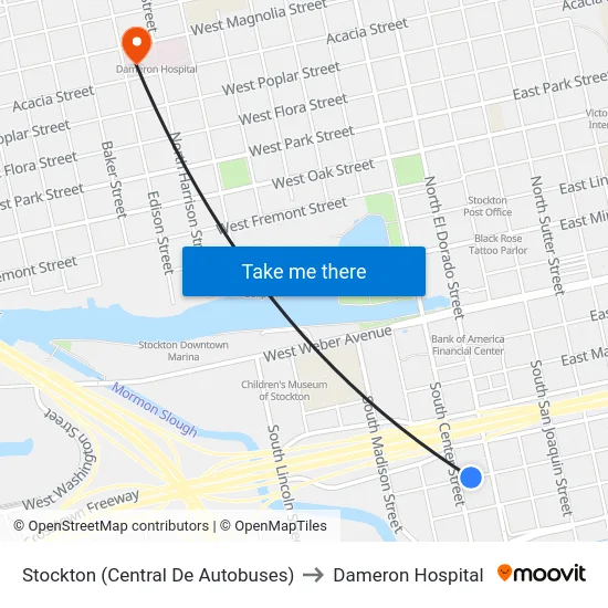 Stockton (Central De Autobuses) to Dameron Hospital map