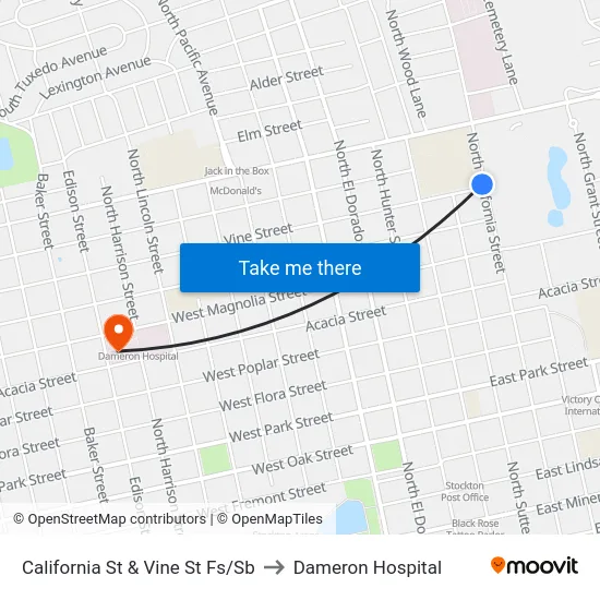 California St & Vine St Fs/Sb to Dameron Hospital map