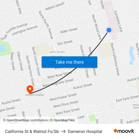 California St & Walnut Fs/Sb to Dameron Hospital map