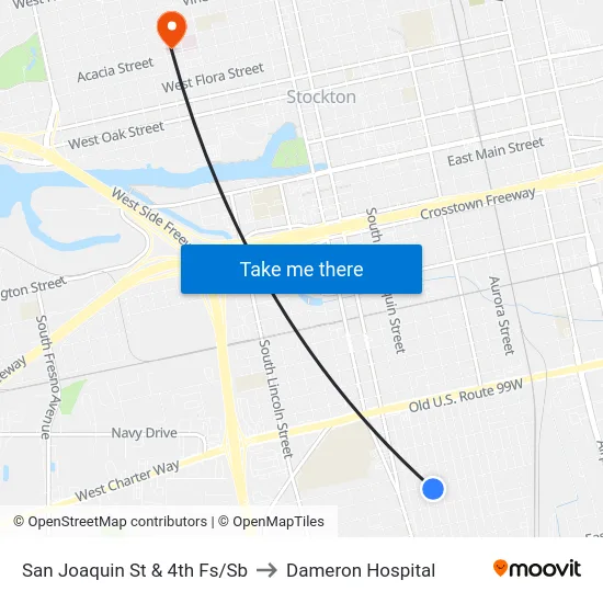 San Joaquin St & 4th Fs/Sb to Dameron Hospital map