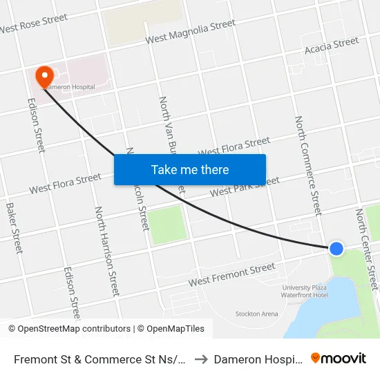Fremont St & Commerce St Ns/Wb to Dameron Hospital map
