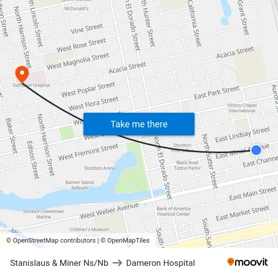 Stanislaus & Miner Ns/Nb to Dameron Hospital map