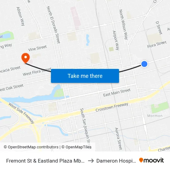 Fremont St & Eastland Plaza Mb/Eb to Dameron Hospital map