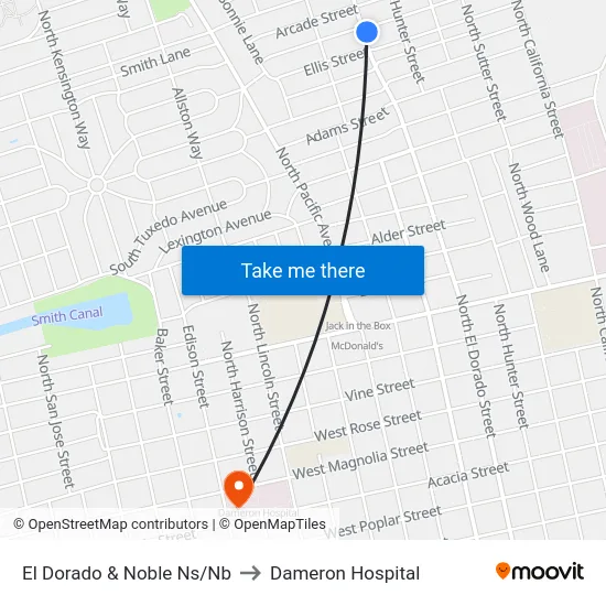 El Dorado & Noble Ns/Nb to Dameron Hospital map
