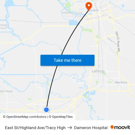East St/Highland Ave/Tracy High to Dameron Hospital map