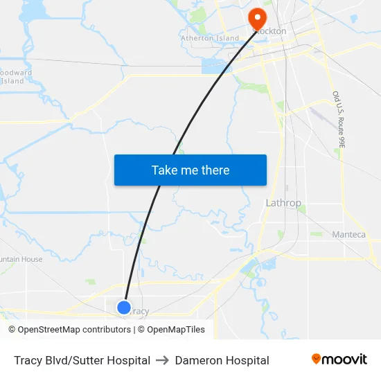 Tracy Blvd/Sutter Hospital to Dameron Hospital map