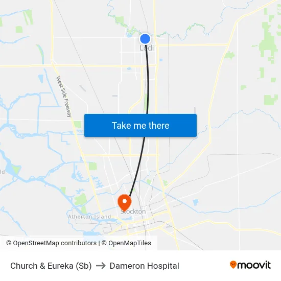 Church & Eureka (Sb) to Dameron Hospital map
